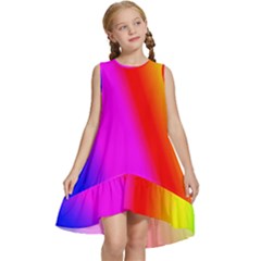 Multi Color Rainbow Background Kids  Frill Swing Dress by Amaryn4rt