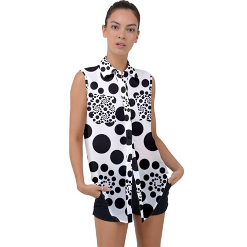 Dot Dots Round Black And White Sleeveless Chiffon Button Shirt by Amaryn4rt