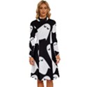 Ghost Halloween Pattern Long Sleeve Shirt Collar A-Line Dress View1