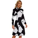 Ghost Halloween Pattern Long Sleeve Shirt Collar A-Line Dress View3