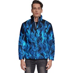 Digitally Created Blue Flames Of Fire Men s Puffer Bubble Jacket Coat by Simbadda