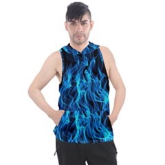 Digitally Created Blue Flames Of Fire Men s Sleeveless Hoodie by Simbadda