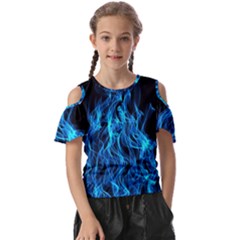 Digitally Created Blue Flames Of Fire Kids  Butterfly Cutout Tee by Simbadda