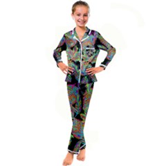 Autumn Pattern Dried Leaves Kids  Satin Long Sleeve Pajamas Set by Simbadda