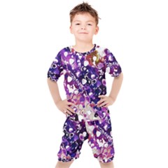 Paint Texture Purple Watercolor Kids  Tee And Shorts Set by Simbadda