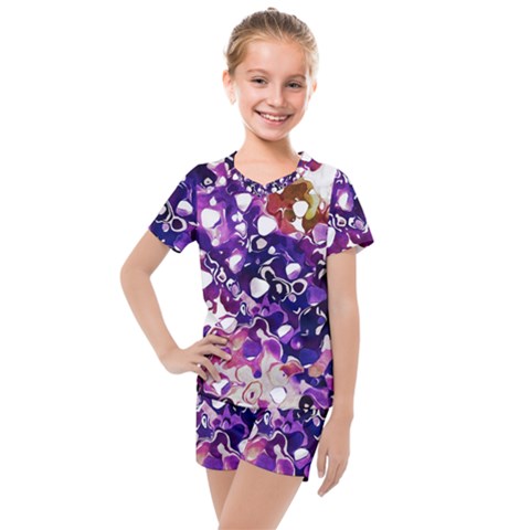 Paint Texture Purple Watercolor Kids  Mesh Tee And Shorts Set by Simbadda