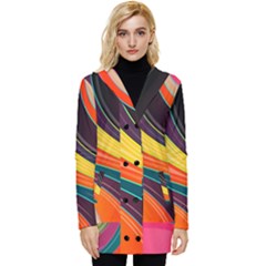 Abstract Colorful Background Wavy Button Up Hooded Coat  by Simbadda