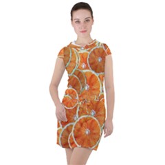 Oranges Background Texture Pattern Drawstring Hooded Dress by Simbadda