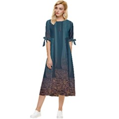 Dark Forest Nature Bow Sleeve Chiffon Midi Dress by Ravend