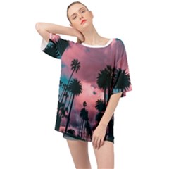 Nature Sunset Sky Clouds Palms Tropics Porous Oversized Chiffon Top by Ravend