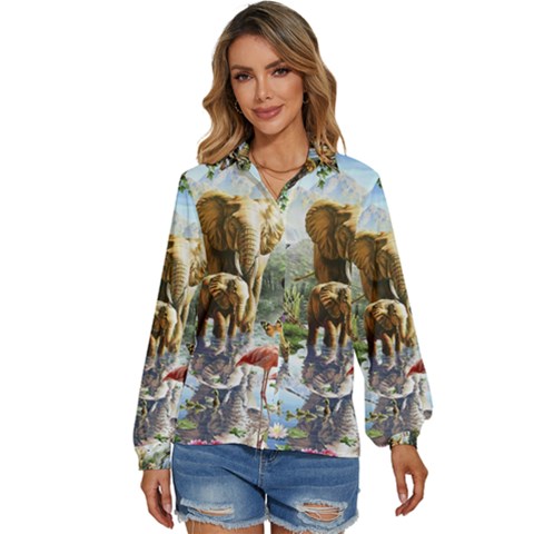 Beautiful Jungle Animals Women s Long Sleeve Button Up Shirt by Ravend