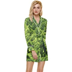 Green Pine Forest Long Sleeve Satin Robe by Ravend