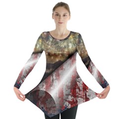 Independence Day Background Abstract Grunge American Flag Long Sleeve Tunic  by Ravend