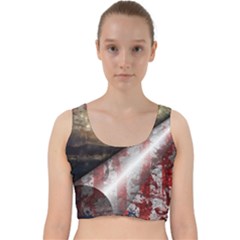 Independence Day Background Abstract Grunge American Flag Velvet Racer Back Crop Top by Ravend