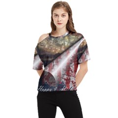 Independence Day Background Abstract Grunge American Flag One Shoulder Cut Out Tee by Ravend