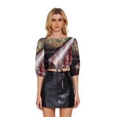 Independence Day Background Abstract Grunge American Flag Mid Sleeve Drawstring Hem Top by Ravend