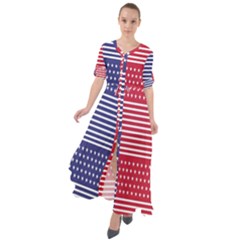 American Flag Patriot Red White Waist Tie Boho Maxi Dress by Celenk