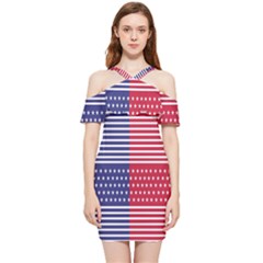 American Flag Patriot Red White Shoulder Frill Bodycon Summer Dress by Celenk