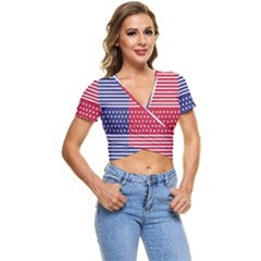 American Flag Patriot Red White Short Sleeve Foldover Tee by Celenk