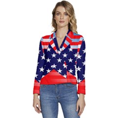 Patriotic American Usa Design Red Women s Long Sleeve Revers Collar Cropped Jacket by Celenk