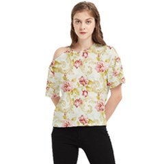 Background Pattern Flower Spring One Shoulder Cut Out Tee by Celenk