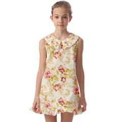 Background Pattern Flower Spring Kids  Pilgrim Collar Ruffle Hem Dress by Celenk