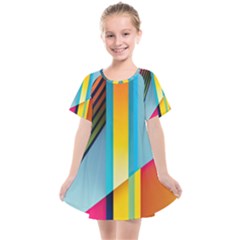 Colorful Rainbow Stripe Pattern Kids  Smock Dress by Vaneshop