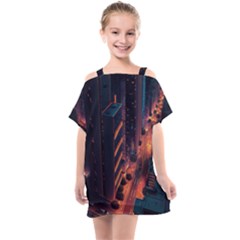 Abstract Landscape Landmark Town City Cityscape Kids  One Piece Chiffon Dress by Vaneshop