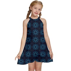 Floral Pattern Geometric Pattern Kids  Halter Collar Waist Tie Chiffon Dress by Vaneshop