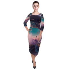 Crystal Ball Glass Sphere Lens Ball Quarter Sleeve Midi Velour Bodycon Dress by Vaneshop