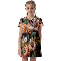 Floral Flower Blossom Bloom Flora Kids  Asymmetric Collar Dress by Vaneshop