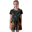 Floral Flower Blossom Turquoise Kids  Asymmetric Collar Dress View1