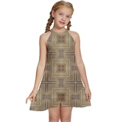 Abstract Wood Design Floor Texture Kids  Halter Collar Waist Tie Chiffon Dress by Celenk