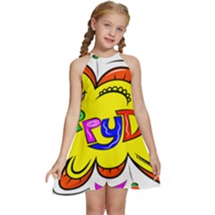 Abstract Wood Design Floor Texture Kids  Halter Collar Waist Tie Chiffon Dress by Celenk