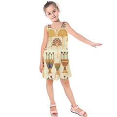 Egyptian Paper Papyrus Hieroglyphs Kids  Sleeveless Dress by Vaneshop