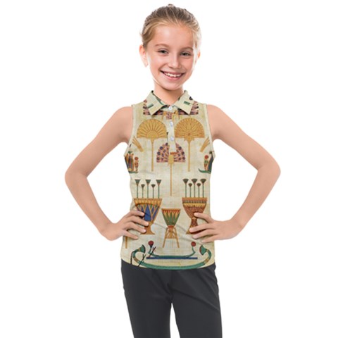 Egyptian Paper Papyrus Hieroglyphs Kids  Sleeveless Polo Tee by Vaneshop