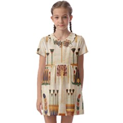 Egyptian Paper Papyrus Hieroglyphs Kids  Asymmetric Collar Dress by Vaneshop