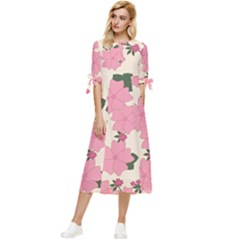 Floral Vintage Flowers Bow Sleeve Chiffon Midi Dress by Dutashop