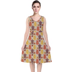 Sea Turtle Sea Life Pattern V-neck Midi Sleeveless Dress  by Dutashop