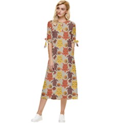 Sea Turtle Sea Life Pattern Bow Sleeve Chiffon Midi Dress by Dutashop