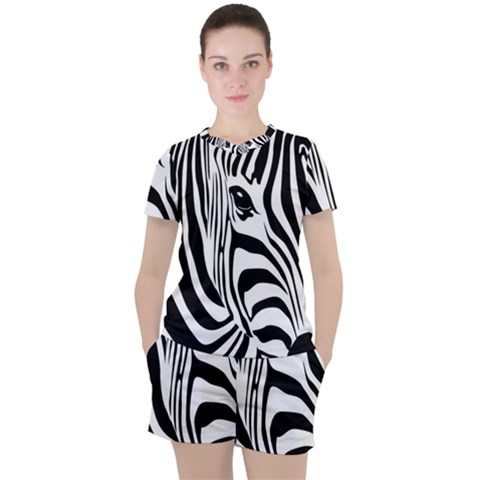 Animal Cute Pattern Art Zebra Women s Tee And Shorts Set by Amaryn4rt