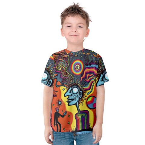 Hippie Rainbow Psychedelic Colorful Kids  Cotton Tee by uniart180623