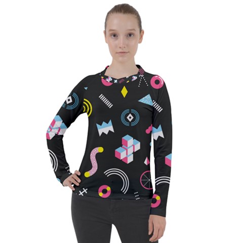 Memphis Design Seamless Pattern Women s Pique Long Sleeve Tee by uniart180623