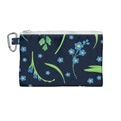 Abstract Wild Flowers Dark Blue Background Blue Flower Blossom Flat Retro Seamless Pattern Daisy Canvas Cosmetic Bag (medium) by uniart180623