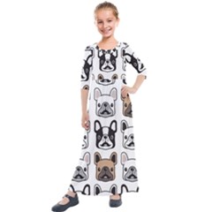 Dog-french-bulldog-seamless-pattern-face-head Kids  Quarter Sleeve Maxi Dress by uniart180623