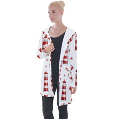 Nautical-seamless-pattern Longline Hooded Cardigan by uniart180623