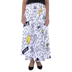 Set-cute-colorful-doodle-hand-drawing Flared Maxi Skirt by uniart180623