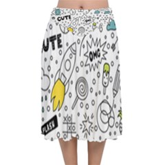 Set-cute-colorful-doodle-hand-drawing Velvet Flared Midi Skirt by uniart180623