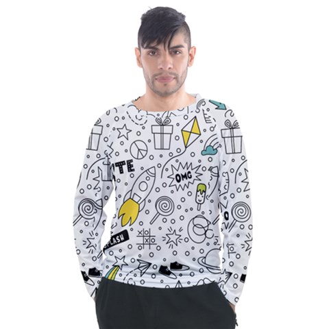 Set-cute-colorful-doodle-hand-drawing Men s Long Sleeve Raglan Tee by uniart180623