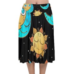 Seamless-pattern-with-sun-moon-children Velvet Flared Midi Skirt by uniart180623